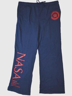 Mighty Fine Womens NASA Wide Leg Soft Lounge Blue Sweatpants Pants New XL